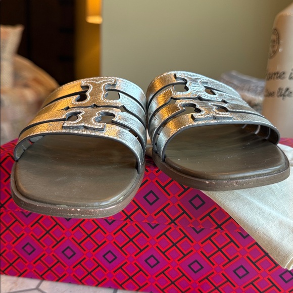 🩶 Tory Burch Ines Cage Slide Silver Wild Mushroom 🍄‍🟫 🩶 - Picture 7 of 12